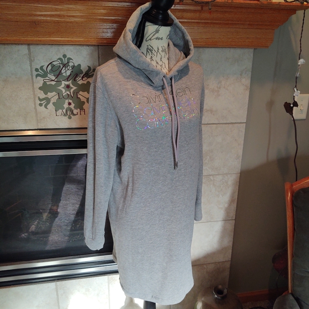 Calvin Klein Hooded Small Sweatshirt Dress!
